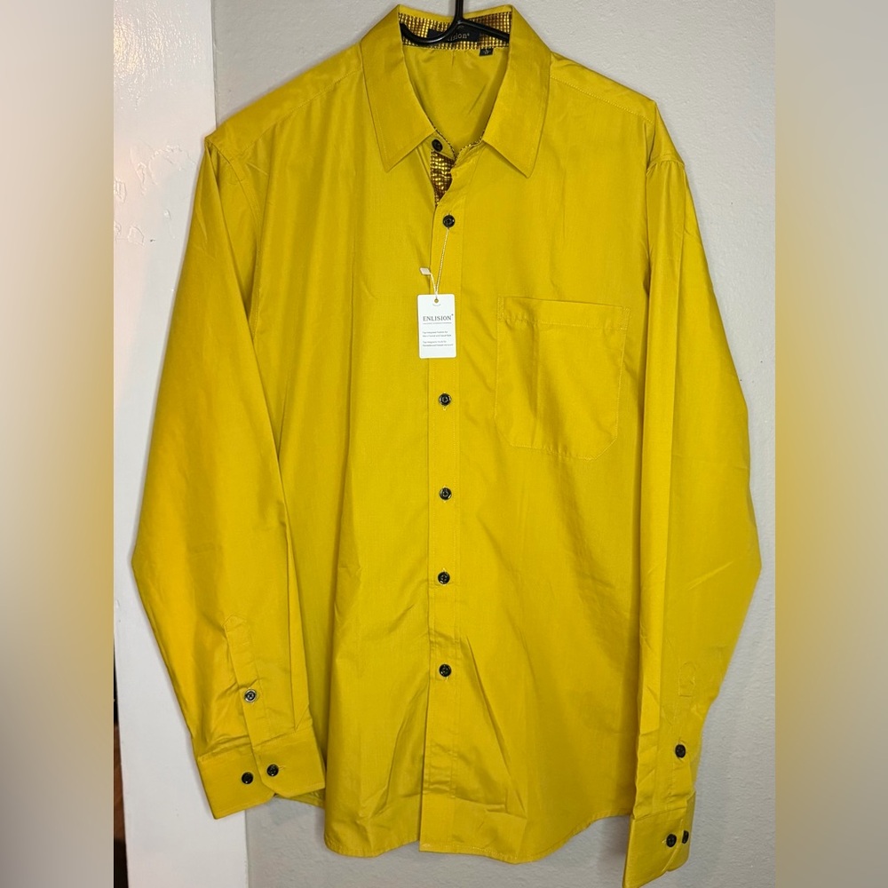 NWT ENLISION Yellow long-sleeve button-down shirt men size L